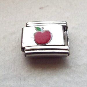 Red enamel apple 9mm stainless steel Italian charm bracelet link new